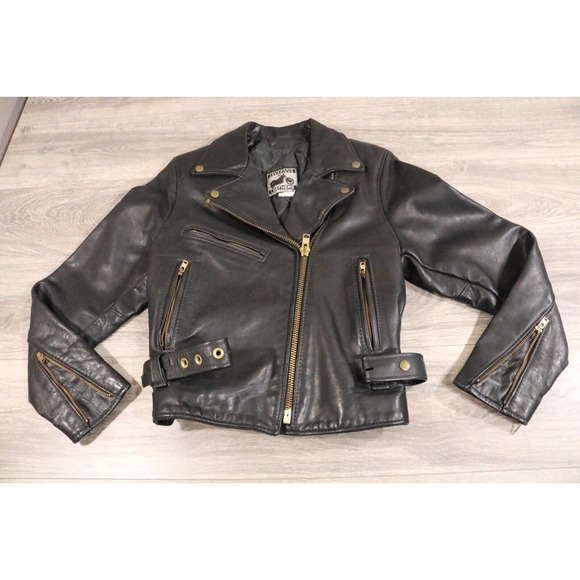 California Creations Leathers Womens Vintage Black Leather Motorcycle Biker 12 - Picture 1 of 8